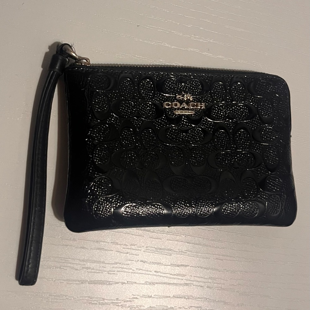 Coach Embossed Black Wristlet - Picture 3 of 3